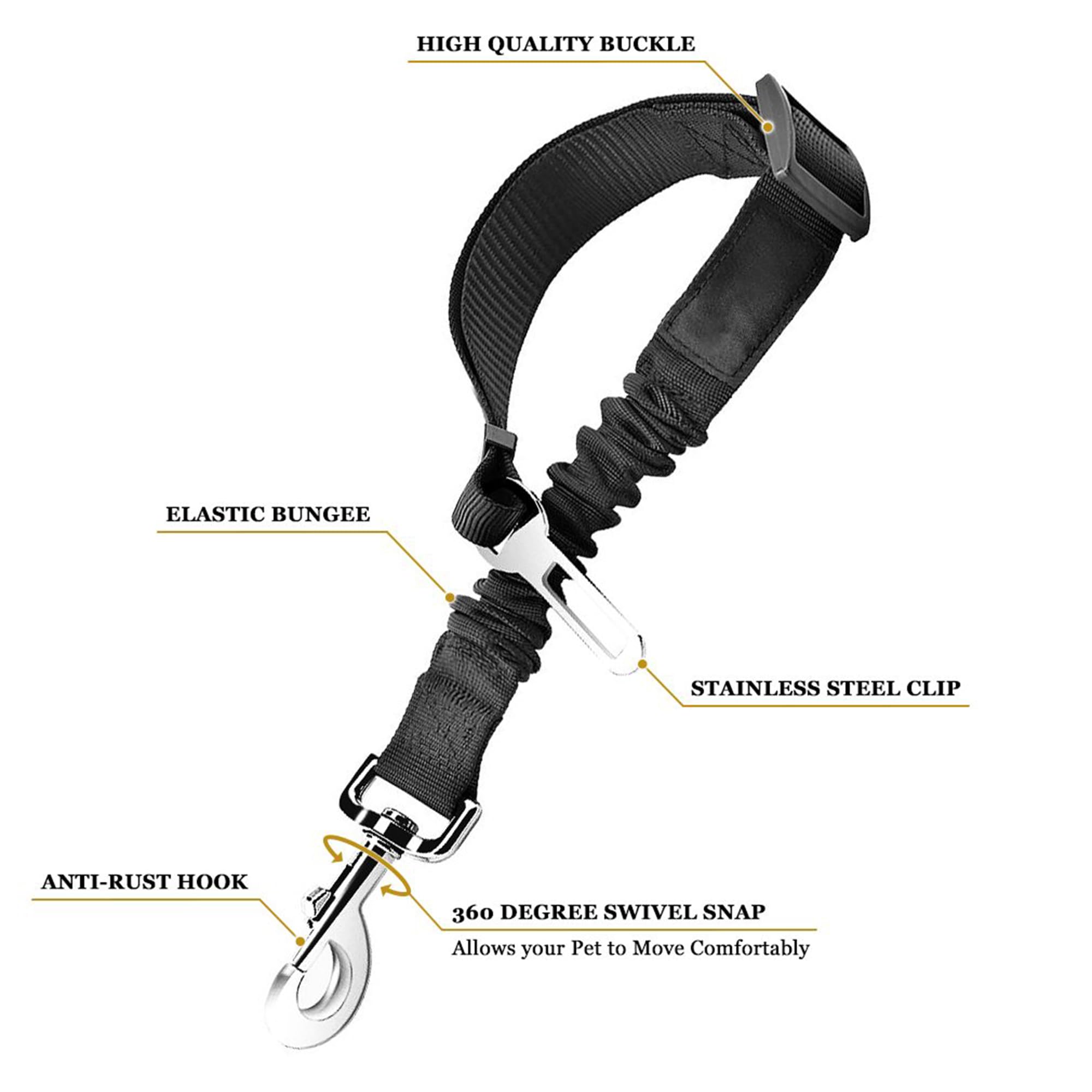 Sungrow Elastic Nylon Ferret Seat Belt, 24    - 36   , Adjustable Black Harness, Elastic Tether With Metal Buckles, 2 Pcs Per Pa